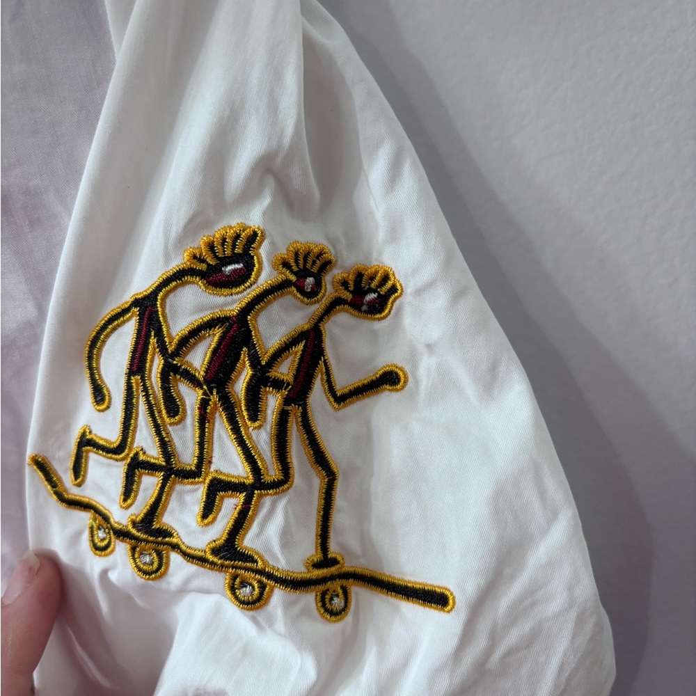 Embroidered Egyptian Patch Button White Blouse - image 7